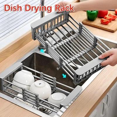Adjustable Dish Drainer Stainless Steel Sink Drain Dish Rack
