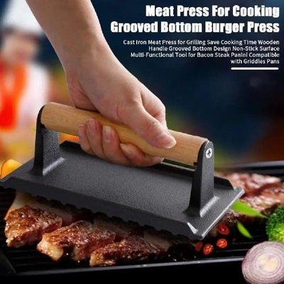 Meat Press for Grilling Round Cast Iron Bacon Press