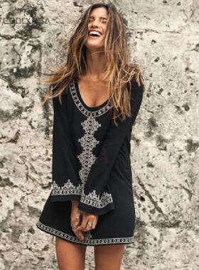 Embroidery Cotton Beach Cover up Saida de Praia Swimsuit Wom