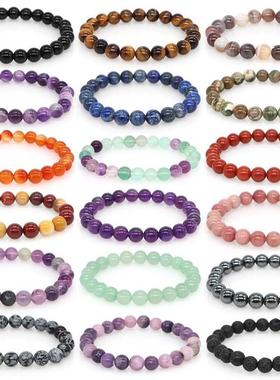 Natural Stone Round Beads Bracelet Amethyst Rose Quartz