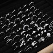 sets Ring Rings跨境银色8字树叶心形珍珠镂空戒指64件套