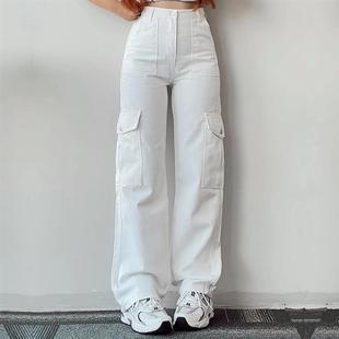 Pants Women HighWaist Straight Trousers Cargo Baggy Lady Leg