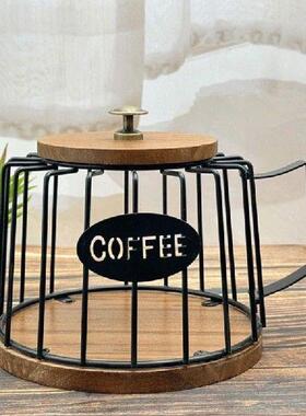 4X7B Coffee Storage Cup Iron Holder Wooden Base Kitchen For