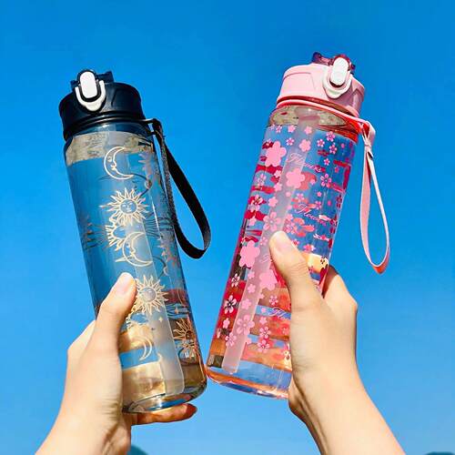 600ml Daisy Flower Plastic Water Bottle Sports Transparent W