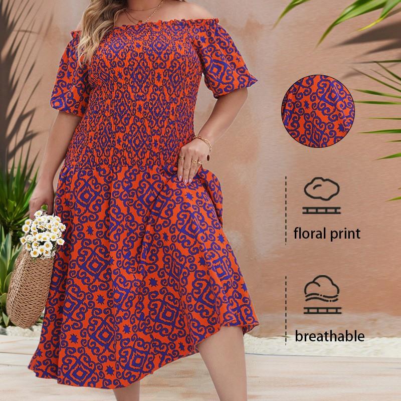 Female Summer Casual Plus Size One-Shoulder Printed Dress