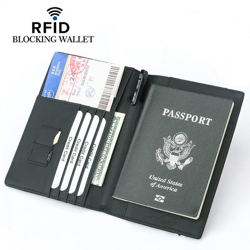 Leather Passport bag RFID真皮牛皮松紧带多功能证件包护照套