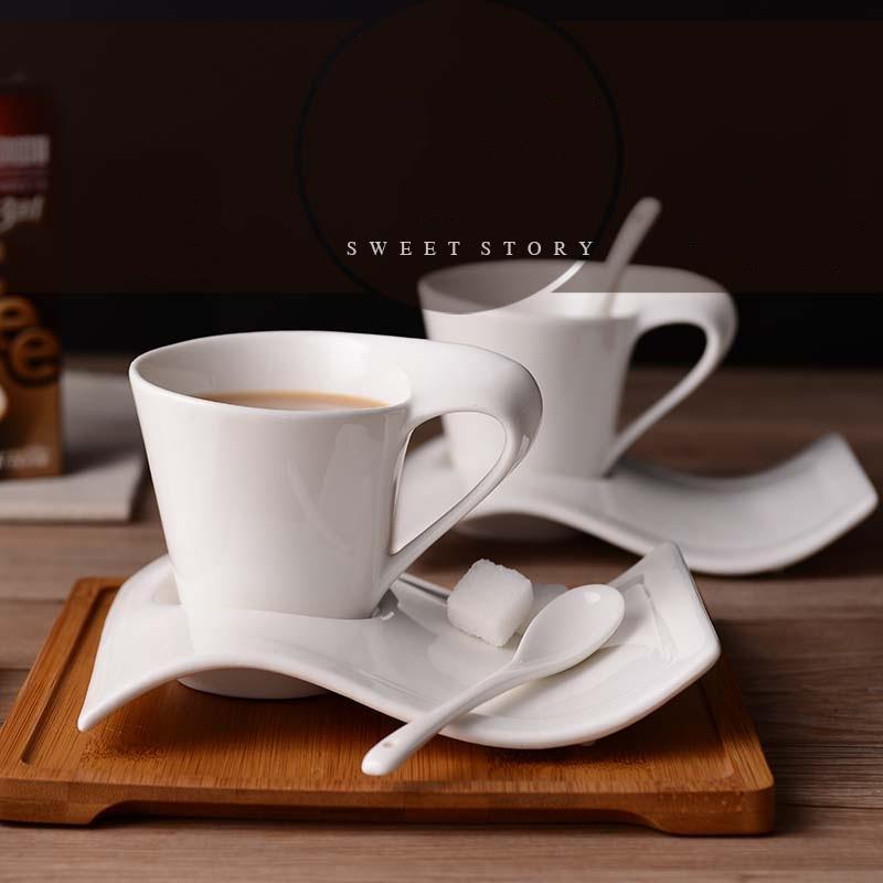 90ml espresso cup ceramic set wave milk tea cup plate