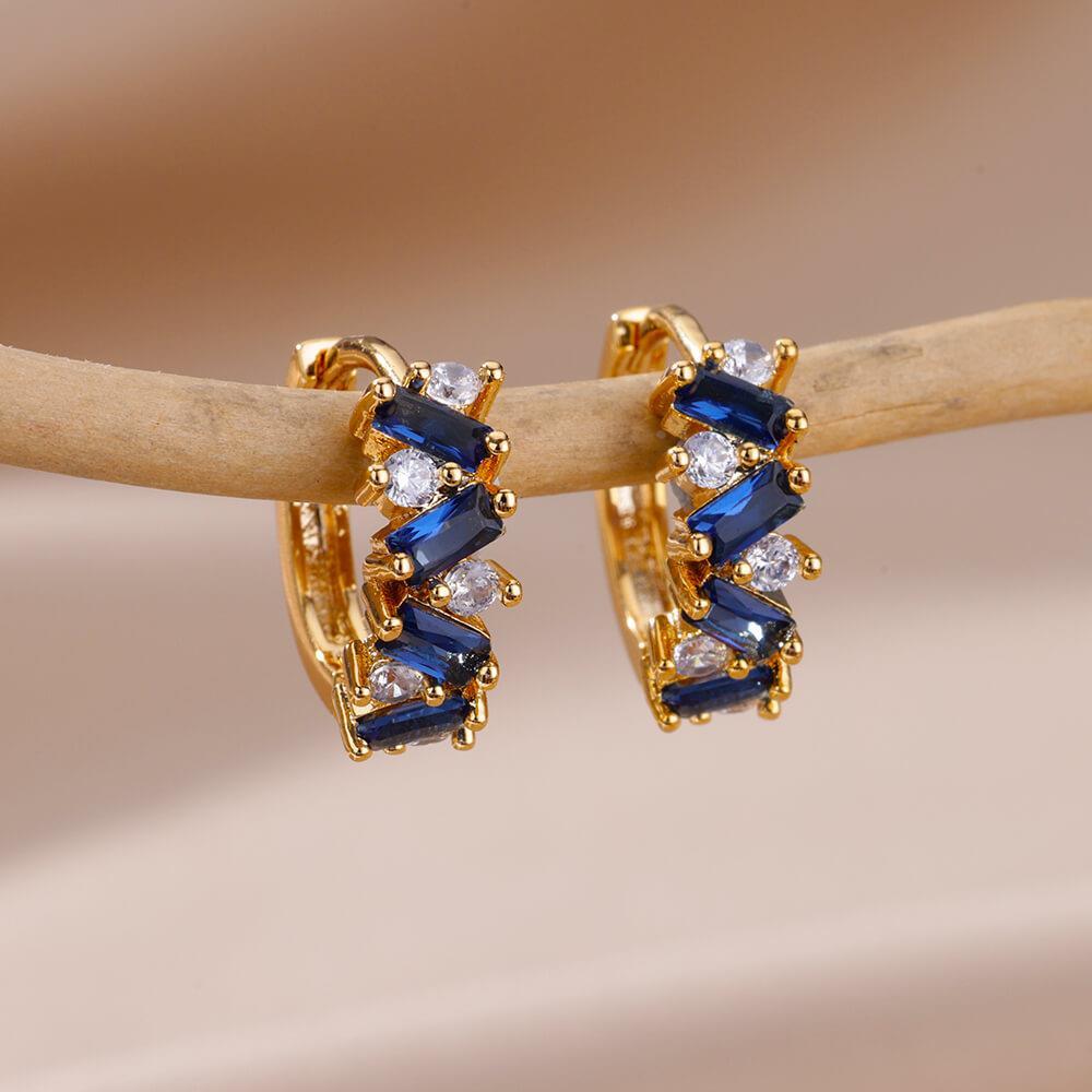 Rainbow Colored Zircon Earrings for Women Gold Plated