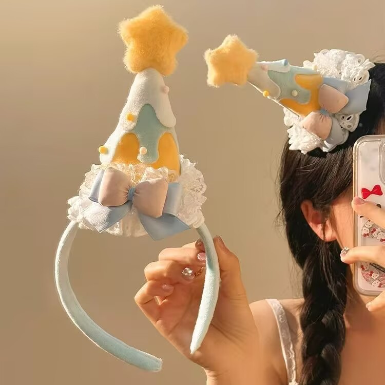 许个愿！可爱氛围感派对发饰心黄色星星生日帽发箍发夹拍照用