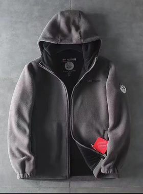 挪威单！加厚羊羔绒外套男连帽秋冬季保暖摇粒绒抓绒衣茄克防寒衣