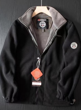 挪威加绒加厚保暖抓夹克外套抗寒立领多口绒衣双层棉衣袋男女同款