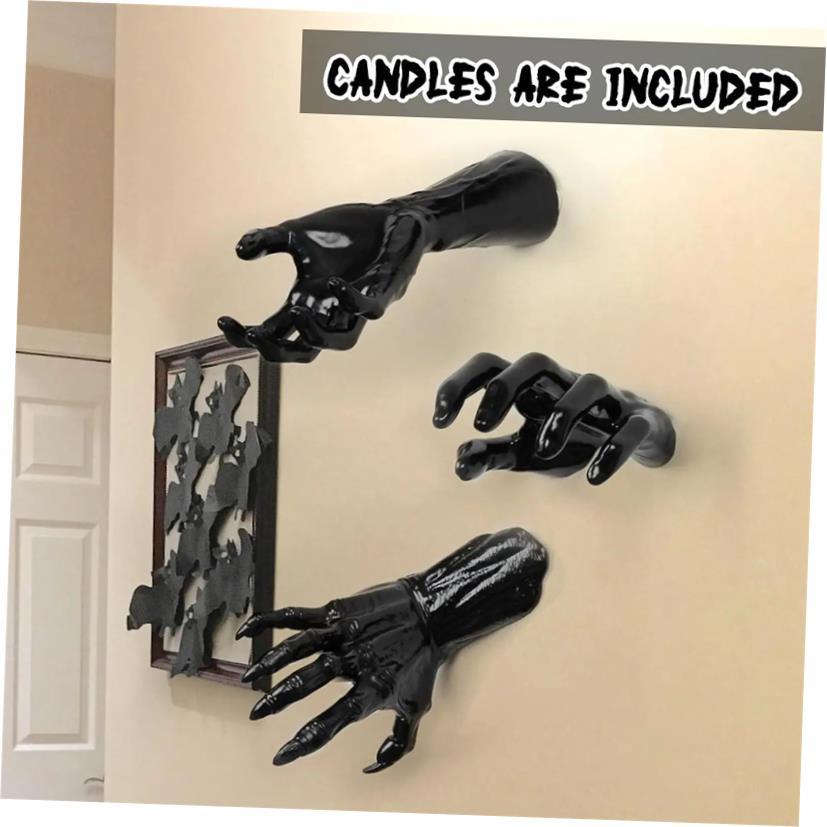 3PCS Halloween Wall Decorations Creepy Hands Candles Holder