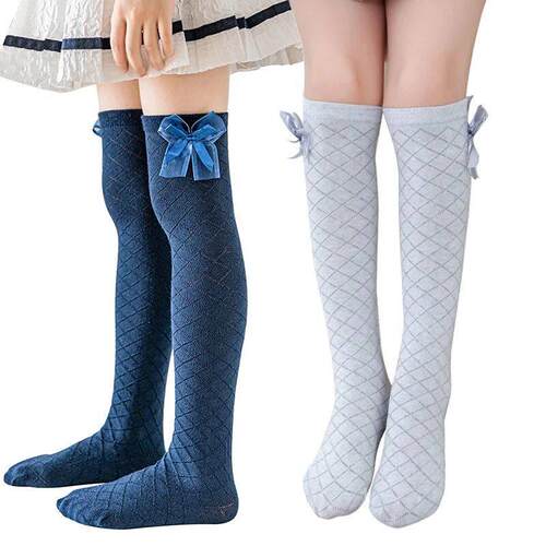 Knee High Girls Socks for Kids Children Golf Cotton Bow Long