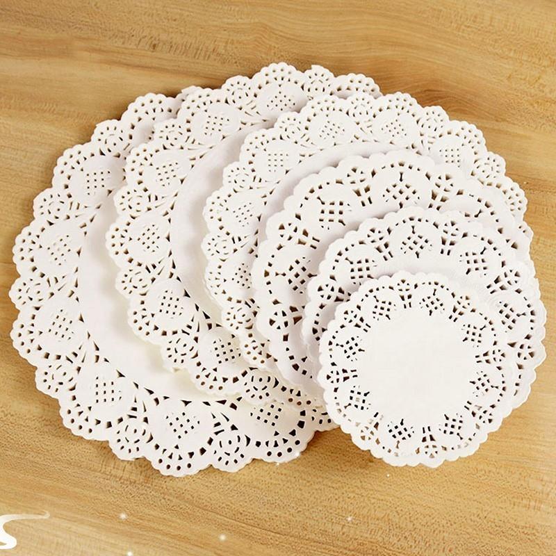 100Pcs White Round Lace Coaster Placemat Paper Lace Cake Mat