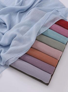 Chiffon silver silk pleated long scarf Hui ethnic 褶皱长围巾