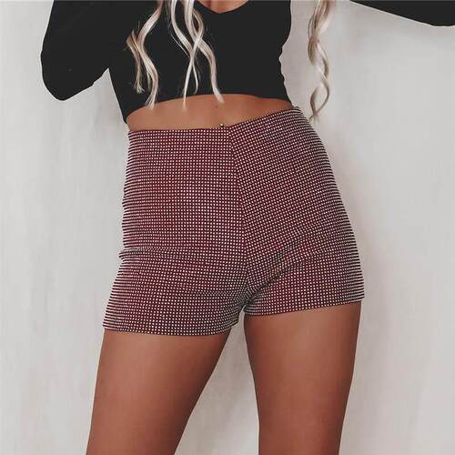 High waisted polka dot tight shorts女士高腰纯色波点紧身短 裤