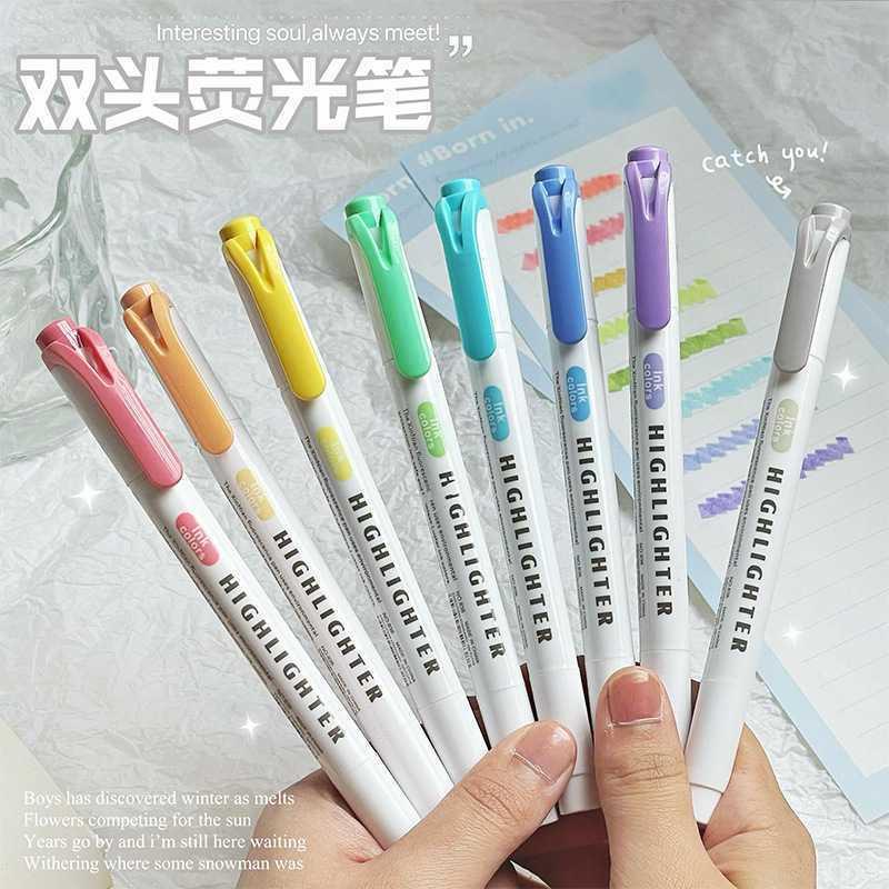 candy color double-headed highlighter marker pen双头荧光笔
