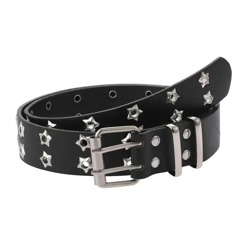 Women y2k Star Eye Rivet Belt Double Row Hole Belt Punk Wais