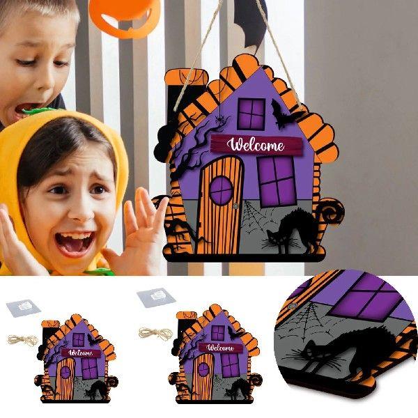 Halloween Wooden House Pumpkin Skeleton Listing Holiday