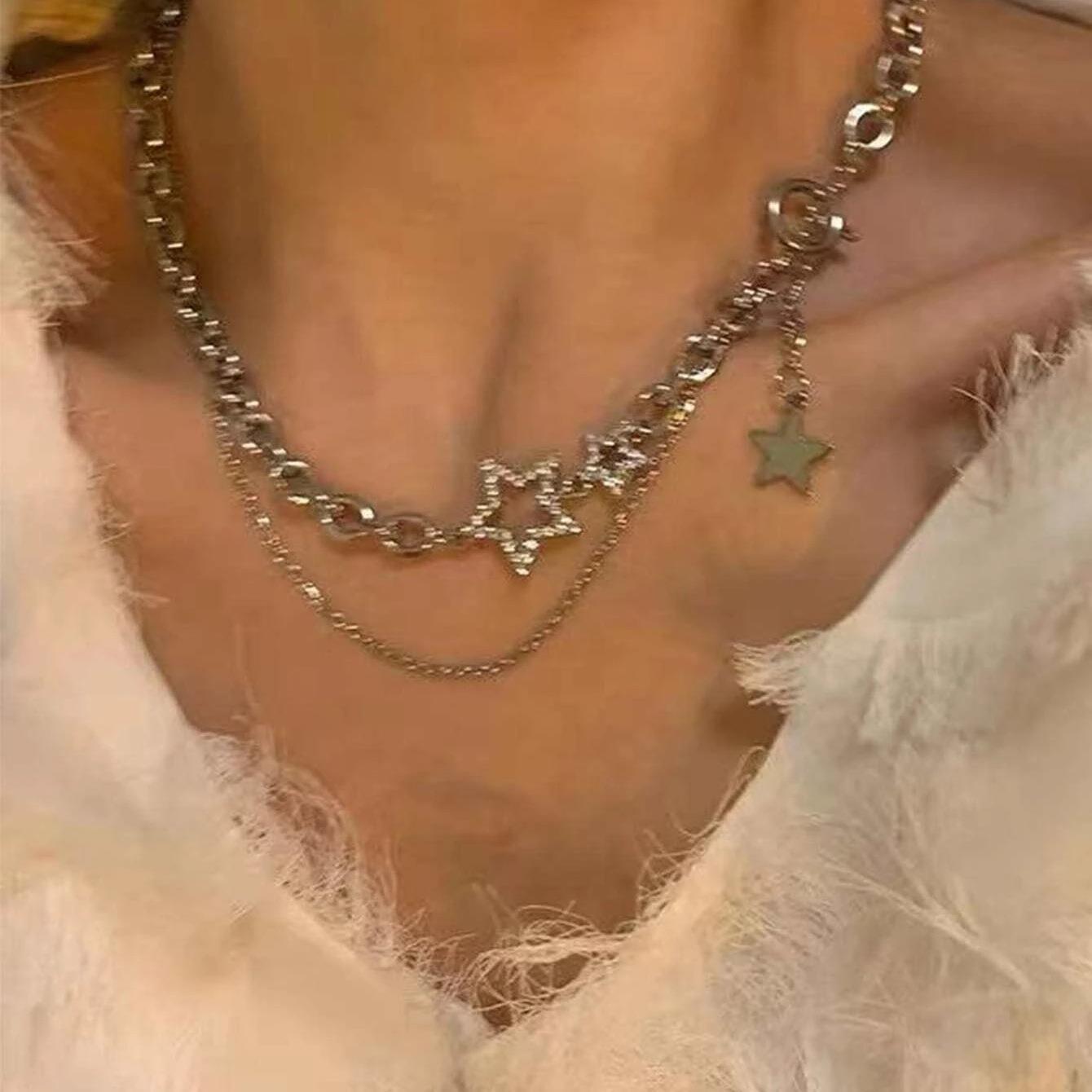 Necklaces women高级感星星双层项炼冷淡风短款锁骨炼炼条颈炼 炼