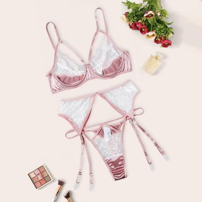 Mesh perspective three-point hollow sexy lingerie