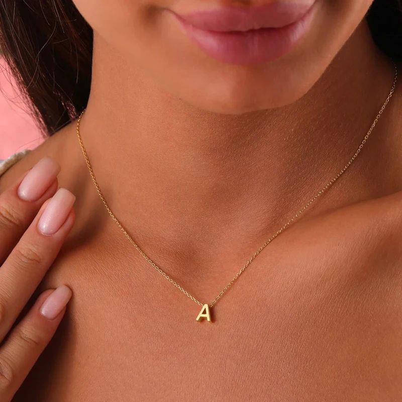stainless steel Initial Necklace Gold  Color Cut Letters Sin