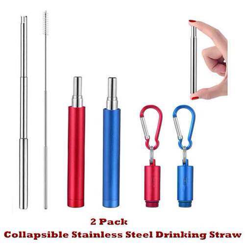 Reusable Metal Straws Collapsible Stainless Steel Drinking