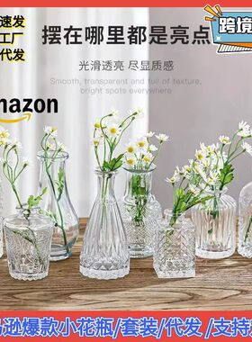 小花瓶玻璃跨境饰品摆件ins风玻璃花瓶婚庆家居插花器水培植物瓶