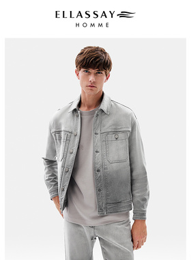 ELLASSAY歌力思男装牛仔外套洗水渐变灰夹克EME353N00700