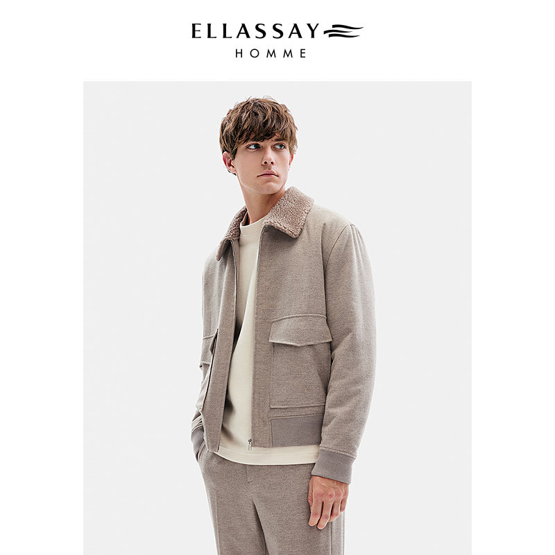 ELLASSAY歌力思男装新款羊毛混纺桑蚕丝针织开衫外套EME354W02800