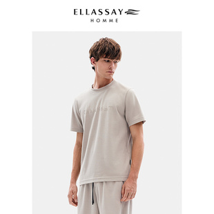 ELLASSAY歌力思男装秋新款棉麻混纺LOGO刺绣宽螺短袖EME353Z00500