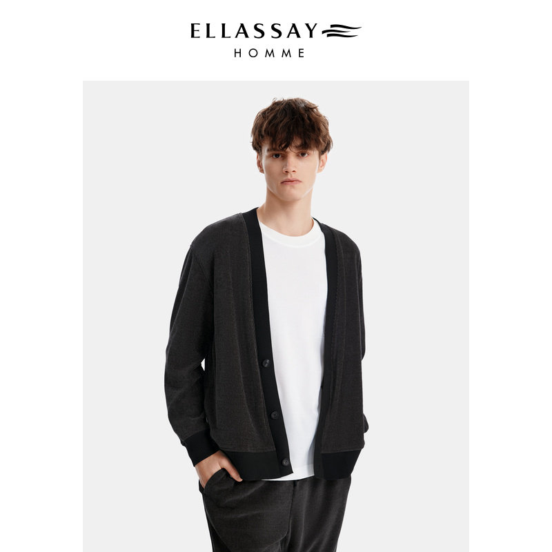 ELLASSAY歌力思男装秋冬灯芯绒针织长袖休闲保暖开衫EME344T04300