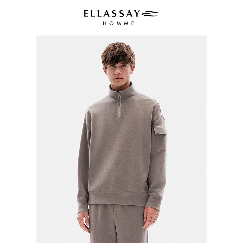 ELLASSAY歌力思男装美丽诺羊毛混纺卫衣套头圆领外套EME354Z02700