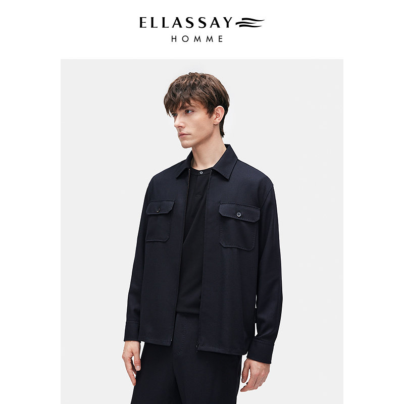ELLASSAY歌力思男装25秋冬绵羊毛混纺拉链式薄款外套EME363C01400