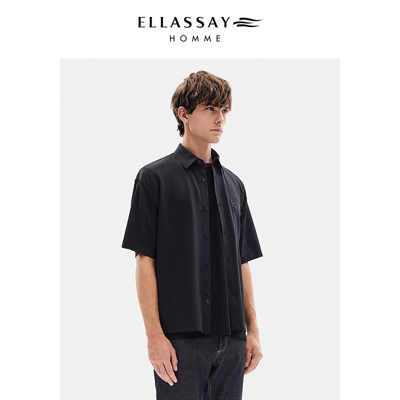 ELLASSAY歌力思男装机能通勤真丝混纺防水短袖衬衫EME353C00300