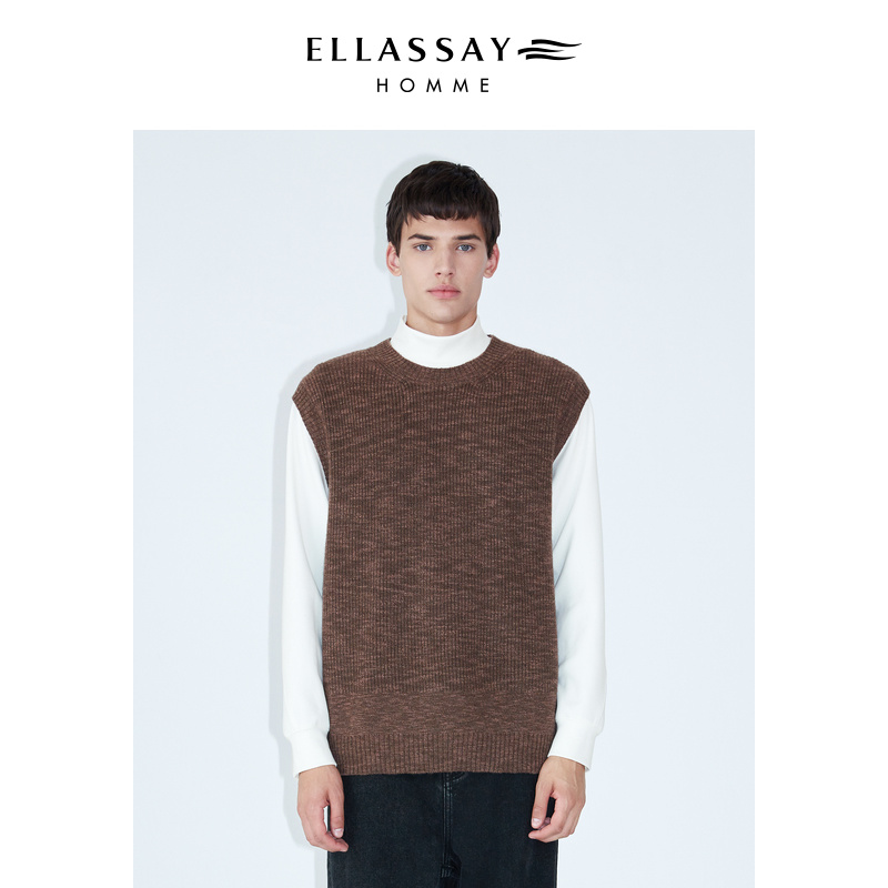 ELLASSAY歌力思男装秋冬羊毛花纱复古百搭马甲时尚休闲针织背心男