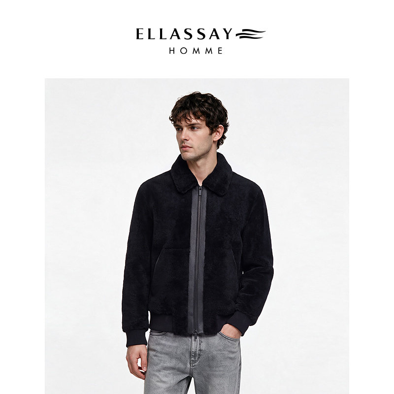 ELLASSAY歌力思男装2026秋冬皮毛一体男式休闲飞行员皮衣夹克