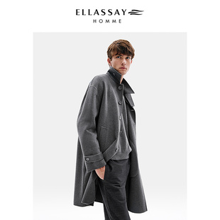 ELLASSAY歌力思男装新款超细全羊绒双面呢大衣毛呢外套保暖重磅
