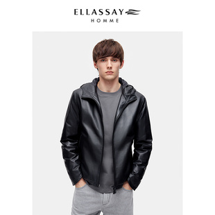 ELLASSAY歌力思男装25新款绵羊皮连帽皮羽绒皮衣外套EME371X00100