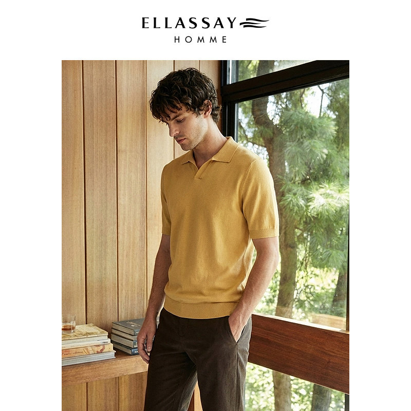 ELLASSAY歌力思男装26春夏双纱混纺针织翻领休闲短袖EME372M00200