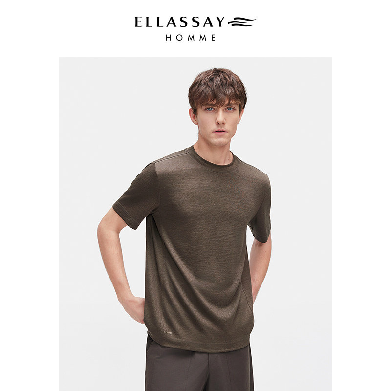 ELLASSAY歌力思男装25秋季亚麻圆领T恤凉感透气短袖EME363Z01500