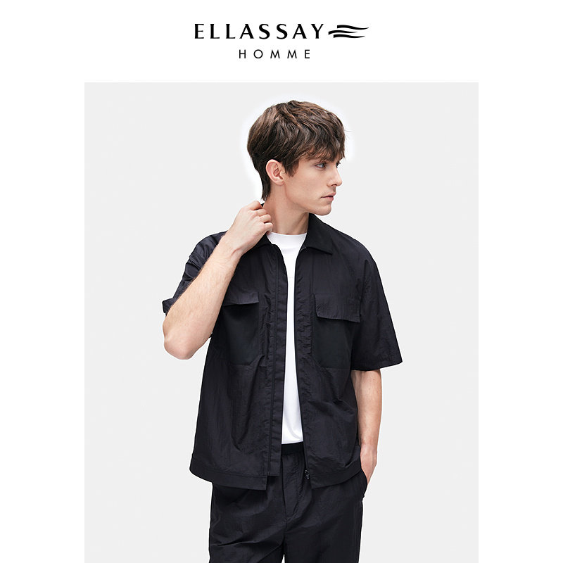 ELLASSAY歌力思男装25秋季塔夫绸透气轻薄短袖衬衫EME363C00100