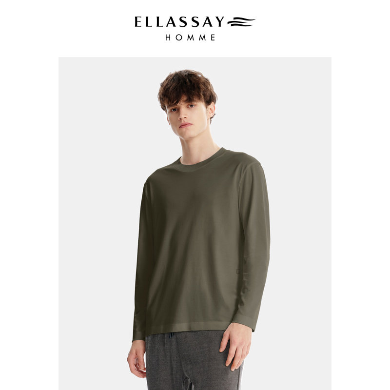ELLASSAY歌力思男装2024新款棉混纺长袖圆领秋冬打底衫长袖T恤