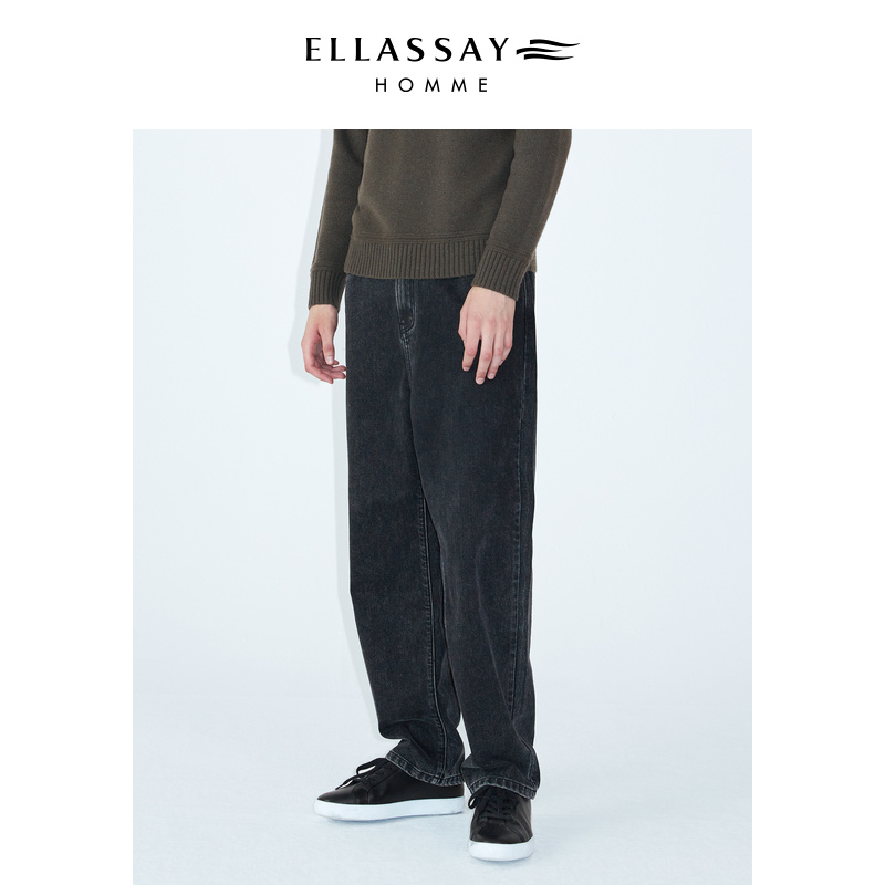 ELLASSAY歌力思男装秋冬经典微宽松牛仔长裤微弹直筒中腰长裤男