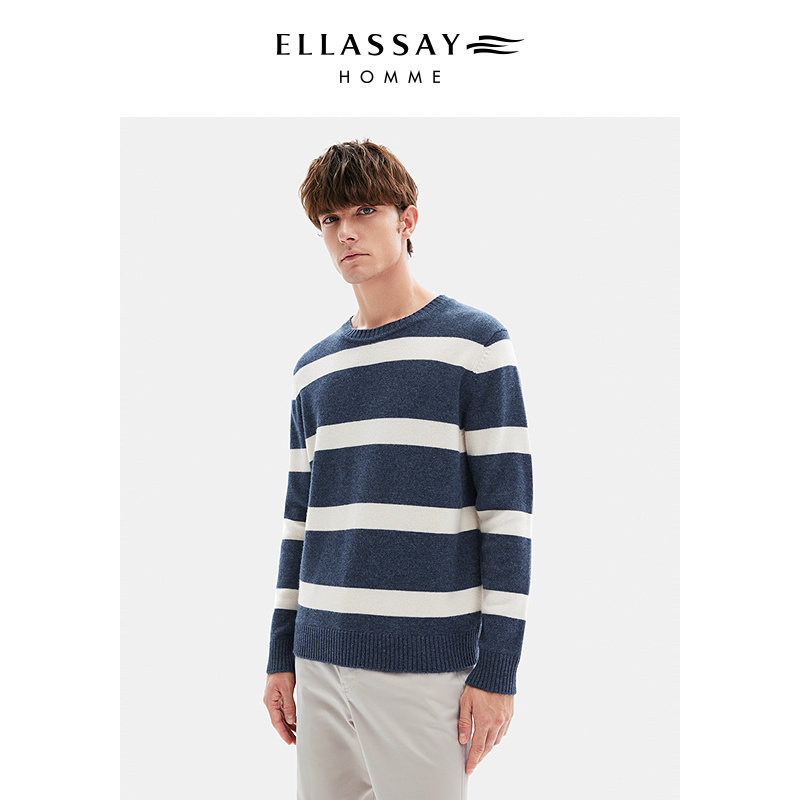 ELLASSAY歌力思男装25年新款羊毛羊绒混纺毛衫春季薄款条纹毛衣