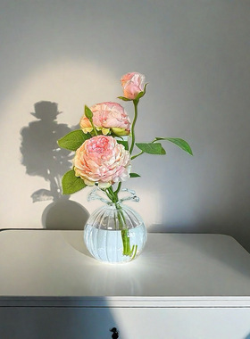 仿真玫瑰花餐桌装饰插花玻璃花瓶