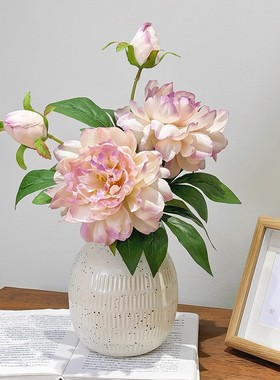 仿真紫色牡丹花陶瓷花瓶装饰摆件