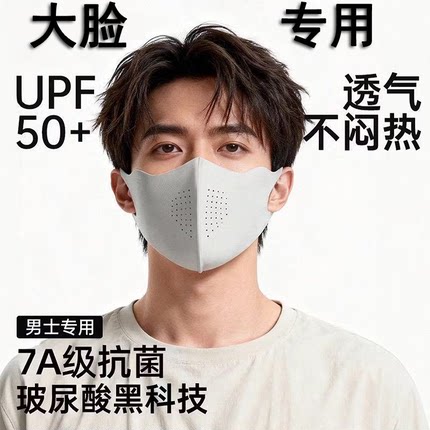 男士夏季口罩大脸专用加大加宽防晒紫外线男款大号冰丝透气不勒耳