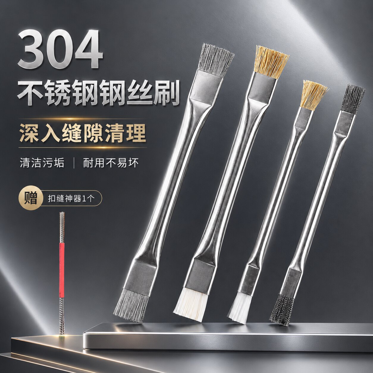 文玩钢丝刷核桃金刚缝隙清理神器打底反碱刷头工具手动缝隙刷