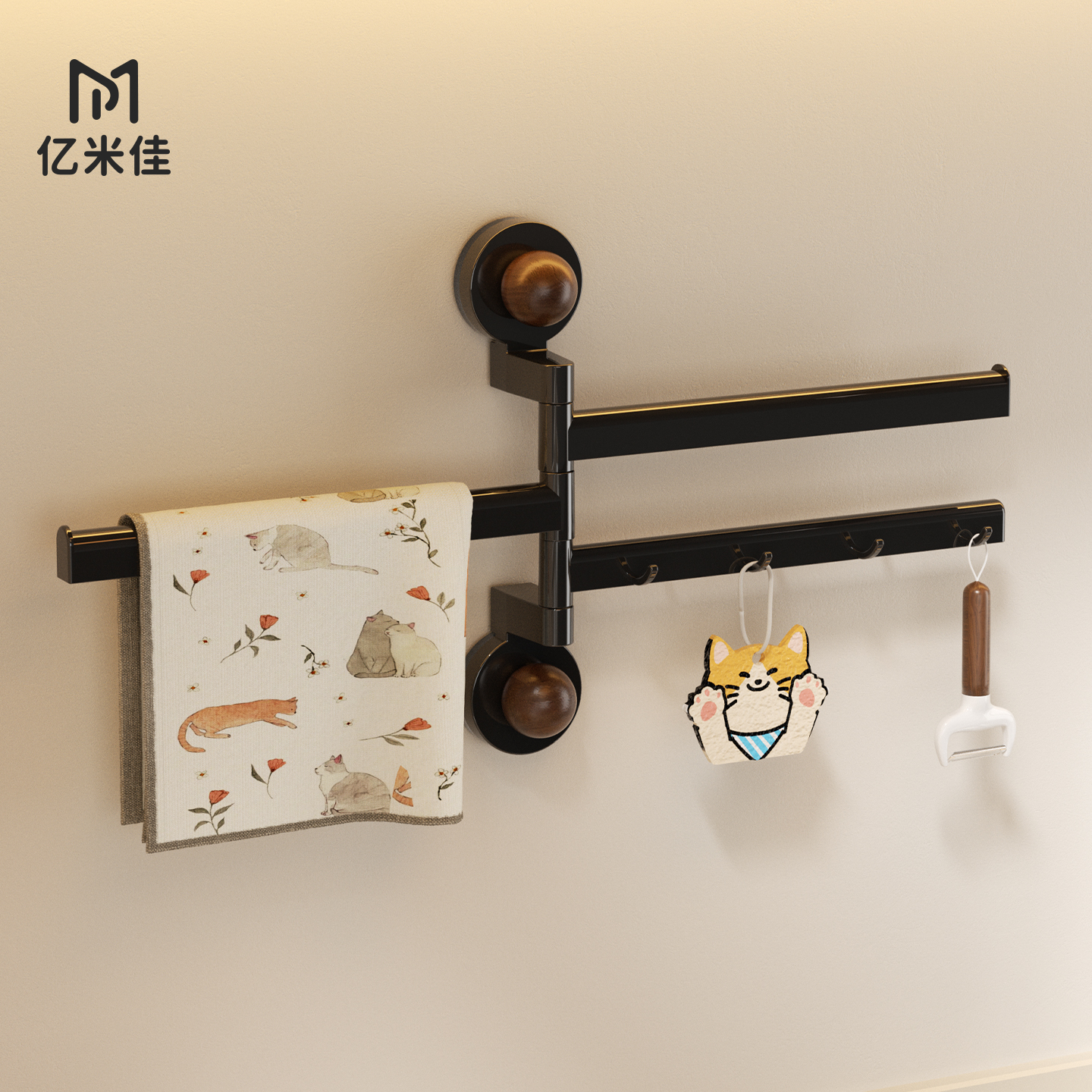 家用吸盘厨房抹布架置物架